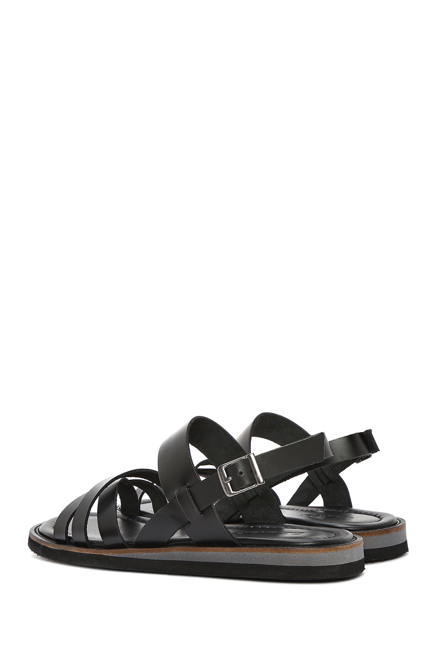 Women's Black Leather Ankle Buckle Sandals