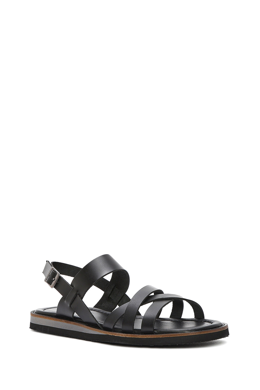 Women's Black Leather Ankle Buckle Sandals