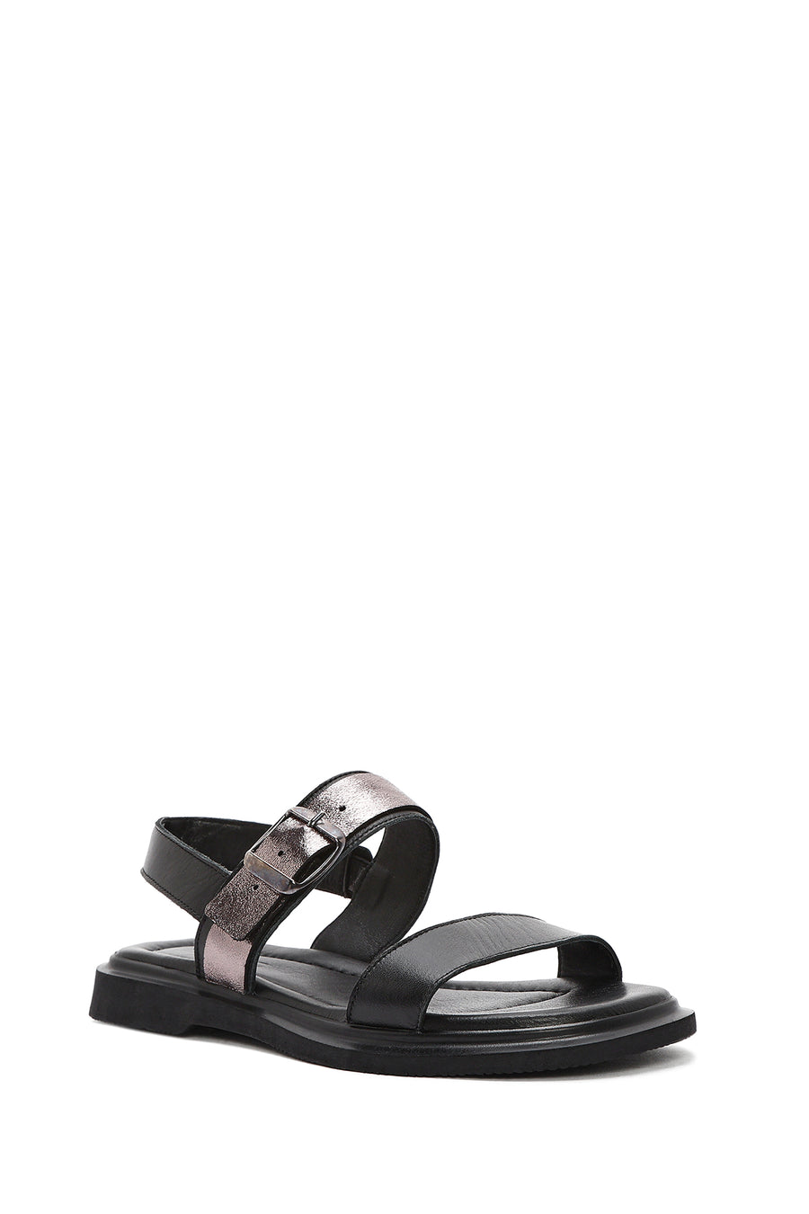 Women's Black Buckled Leather Sandals