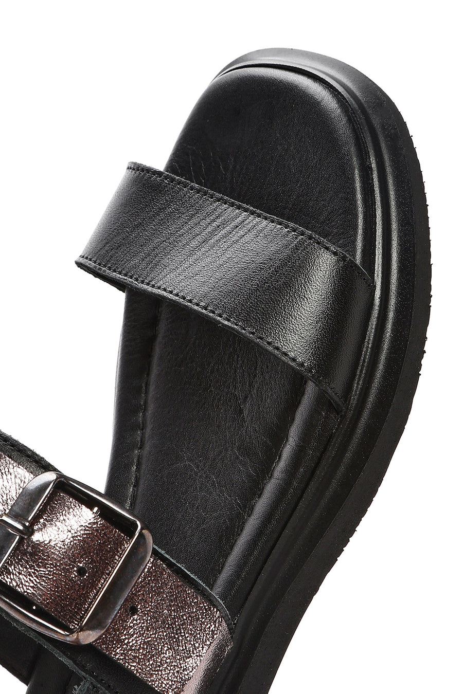 Women's Black Buckled Leather Sandals