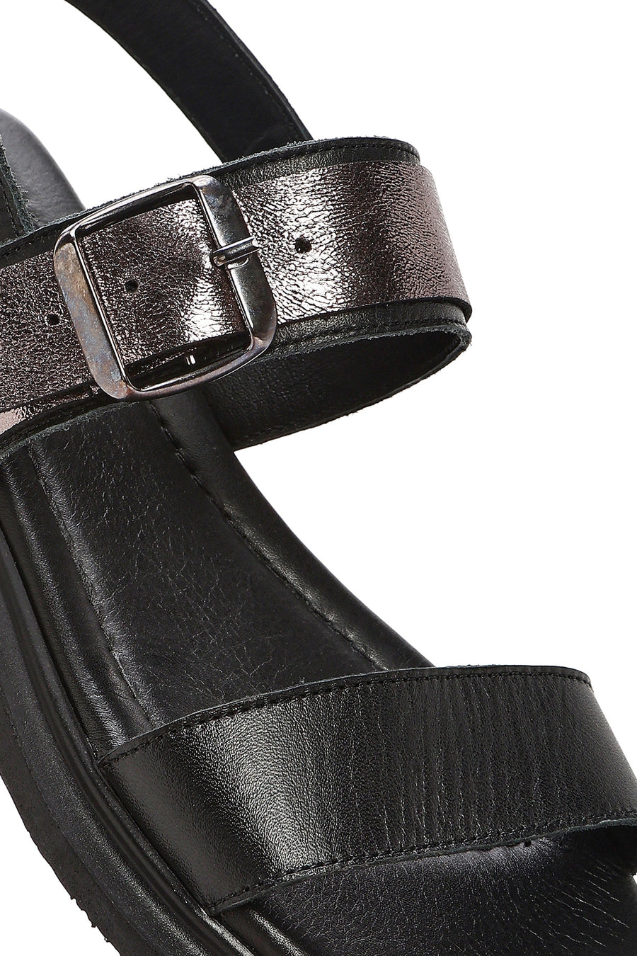 Women's Black Buckled Leather Sandals