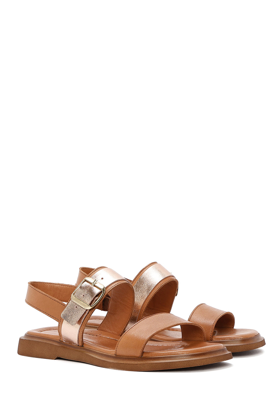 Women's Brown Buckled Leather Sandals