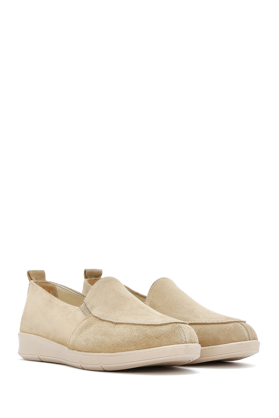 Women's Beige Suede Leather Comfort Loafer