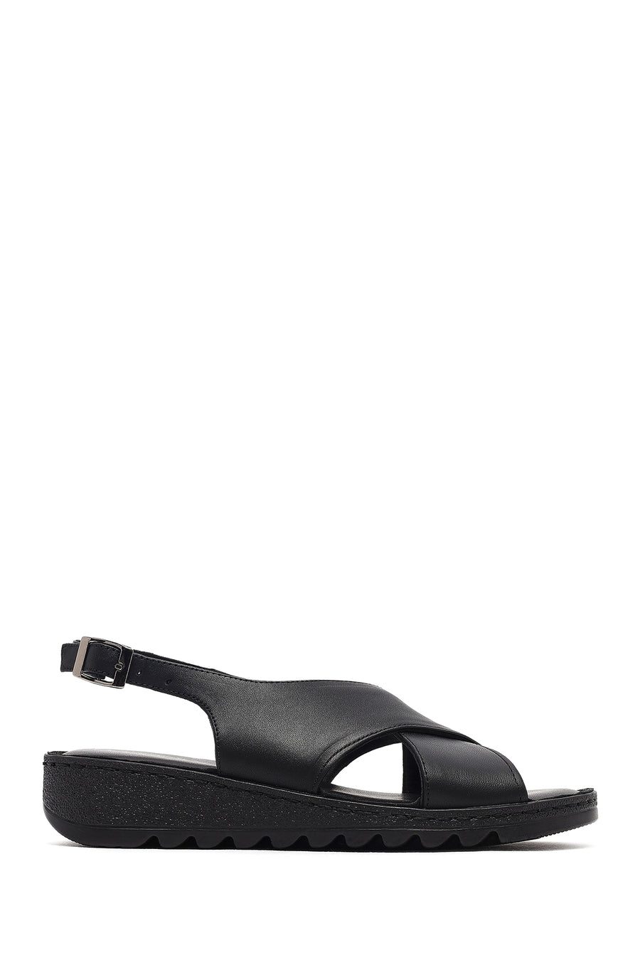 Kadın Siyah Tokalı Deri Comfort Sandalet 25SFD410318 | Derimod