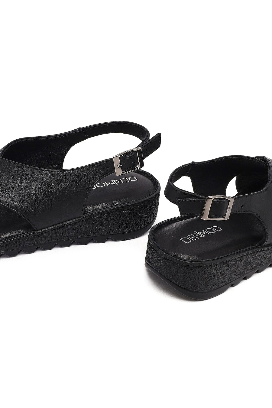 Kadın Siyah Tokalı Deri Comfort Sandalet