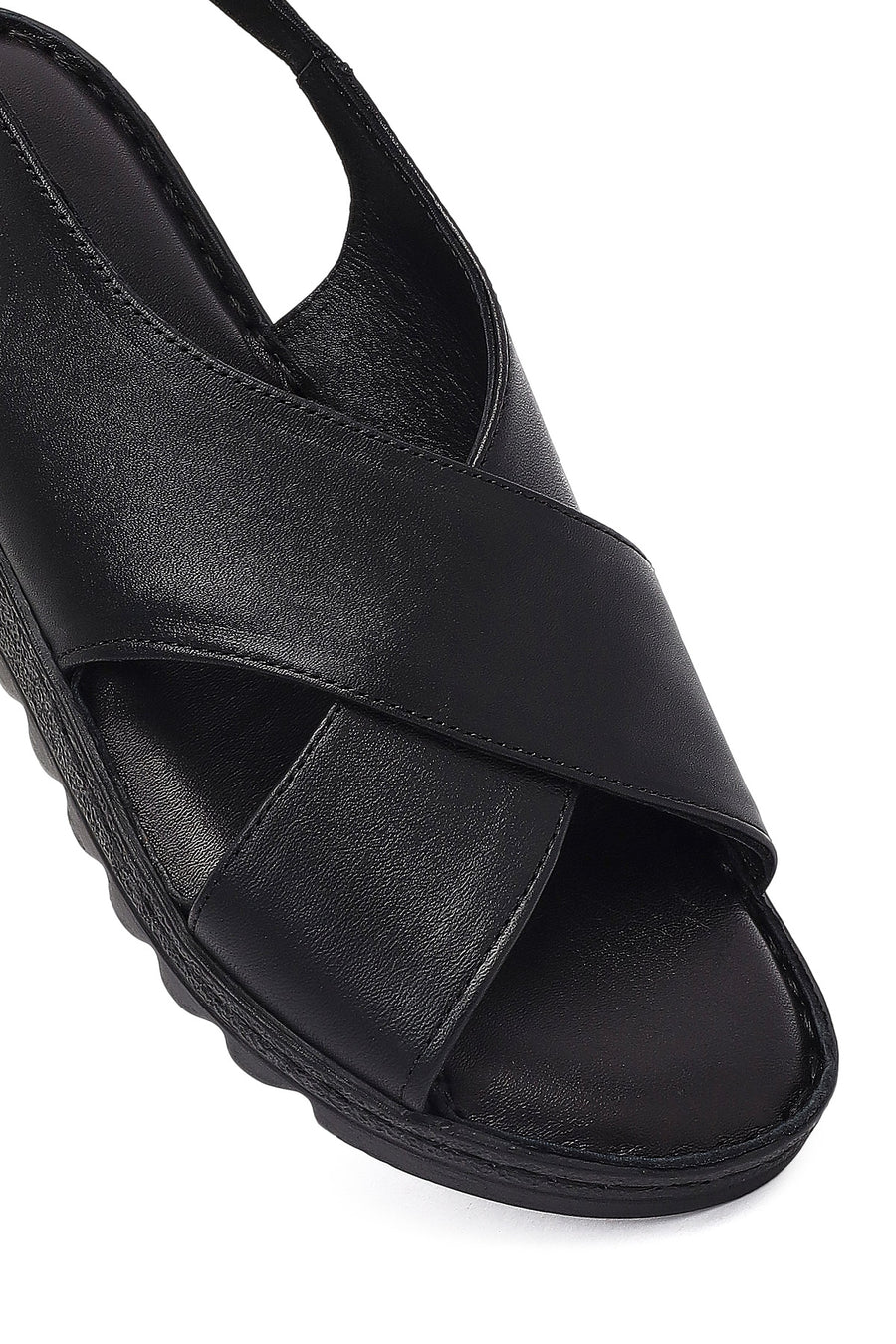 Kadın Siyah Tokalı Deri Comfort Sandalet