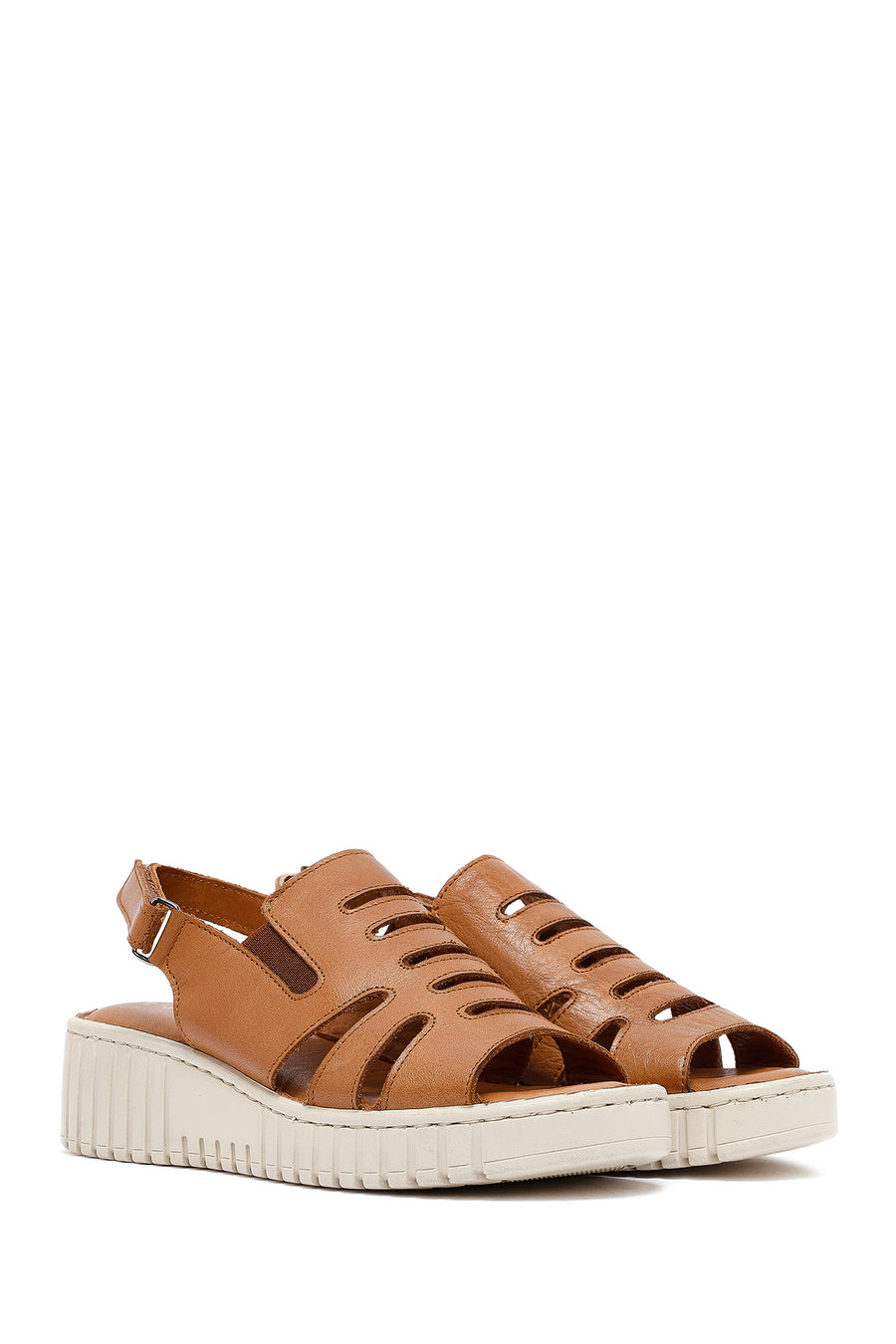Women's Brown Thick Soled Leather Comfort Sandals