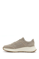 Women's Beige Lace-Up Chunky Sole Suede Leather Sneakers | Derimod