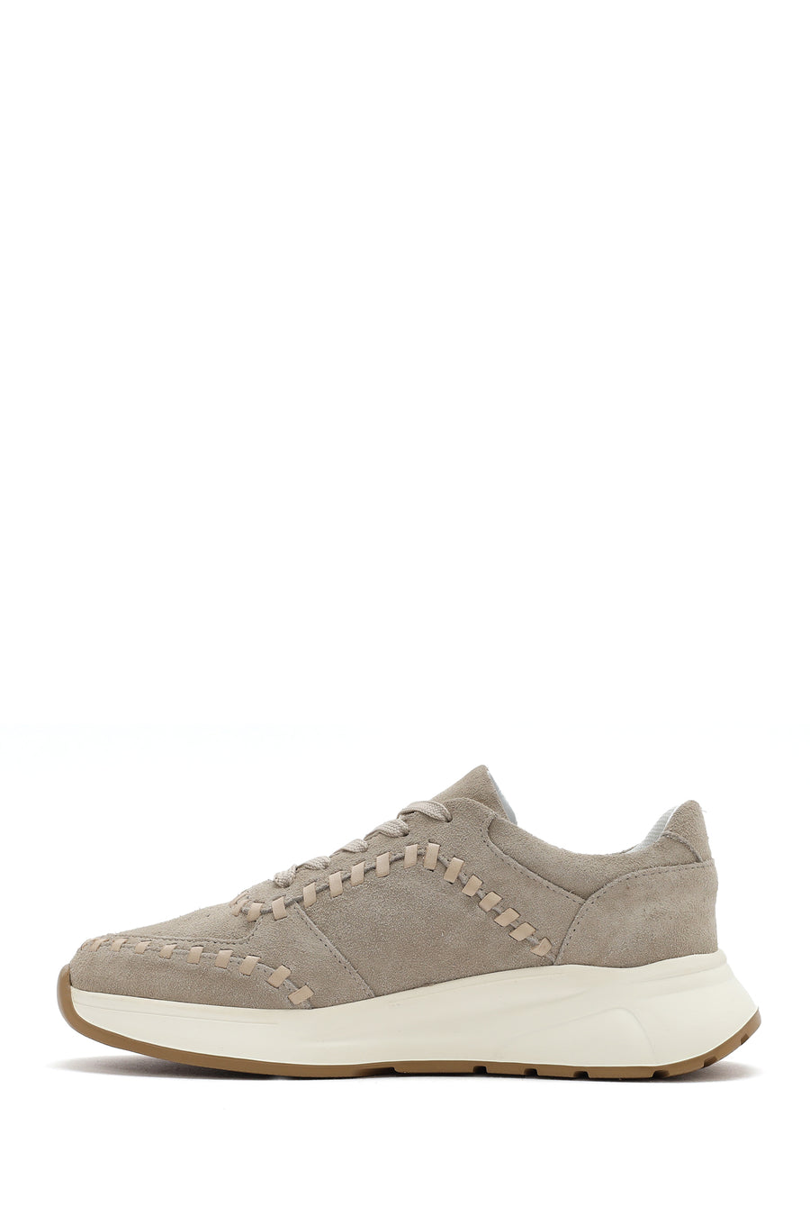 Women's Beige Lace-Up Chunky Sole Suede Leather Sneakers