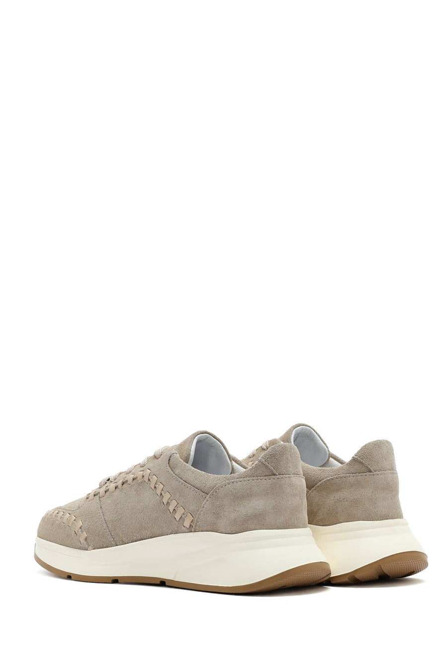 Women's Beige Lace-Up Chunky Sole Suede Leather Sneakers