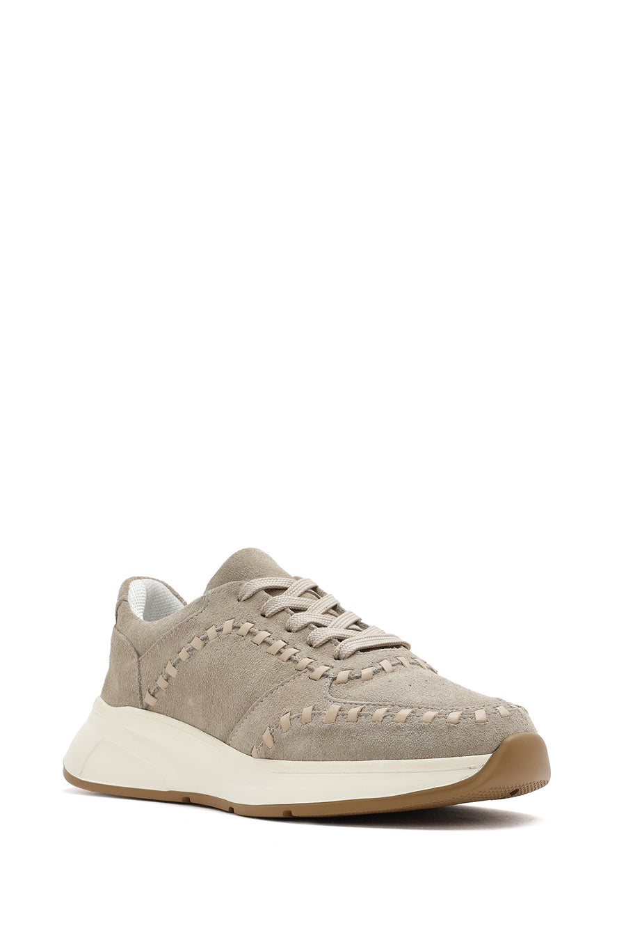 Women's Beige Lace-Up Chunky Sole Suede Leather Sneakers