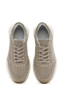 Women's Beige Lace-Up Chunky Sole Suede Leather Sneakers | Derimod