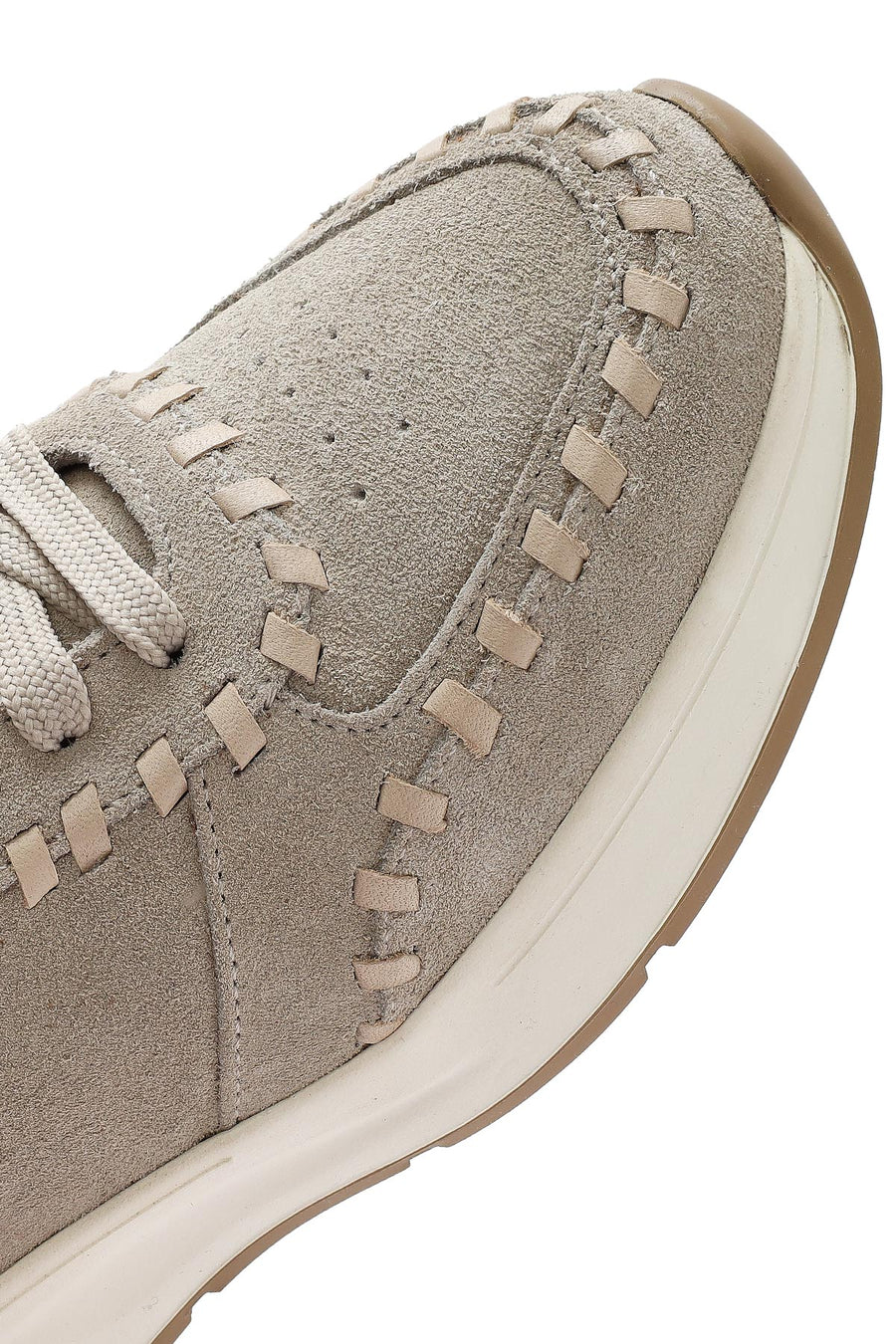 Women's Beige Lace-Up Chunky Sole Suede Leather Sneakers