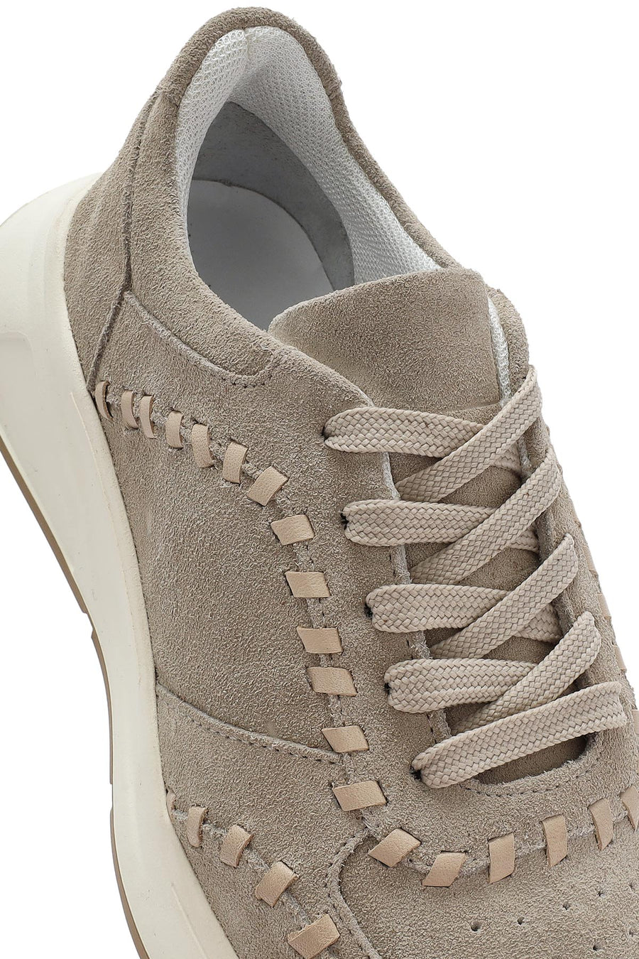 Women's Beige Lace-Up Chunky Sole Suede Leather Sneakers