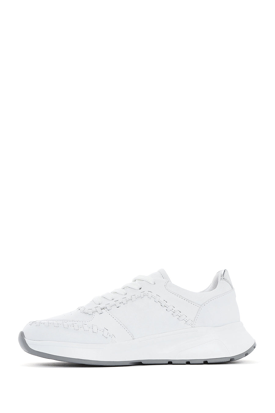 Women's White Lace-up Thick-Sole Leather Sneaker