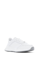 Women's White Lace-up Thick-Sole Leather Sneaker | Derimod