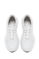 Women's White Lace-up Thick-Sole Leather Sneaker | Derimod