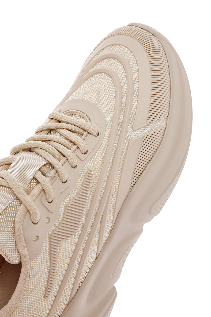 Kadın Bej Bağcıklı Kalın Tabanlı Sneaker