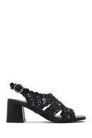 Women's Black Braided Metallic Chunky Low Heel Sandals | Derimod