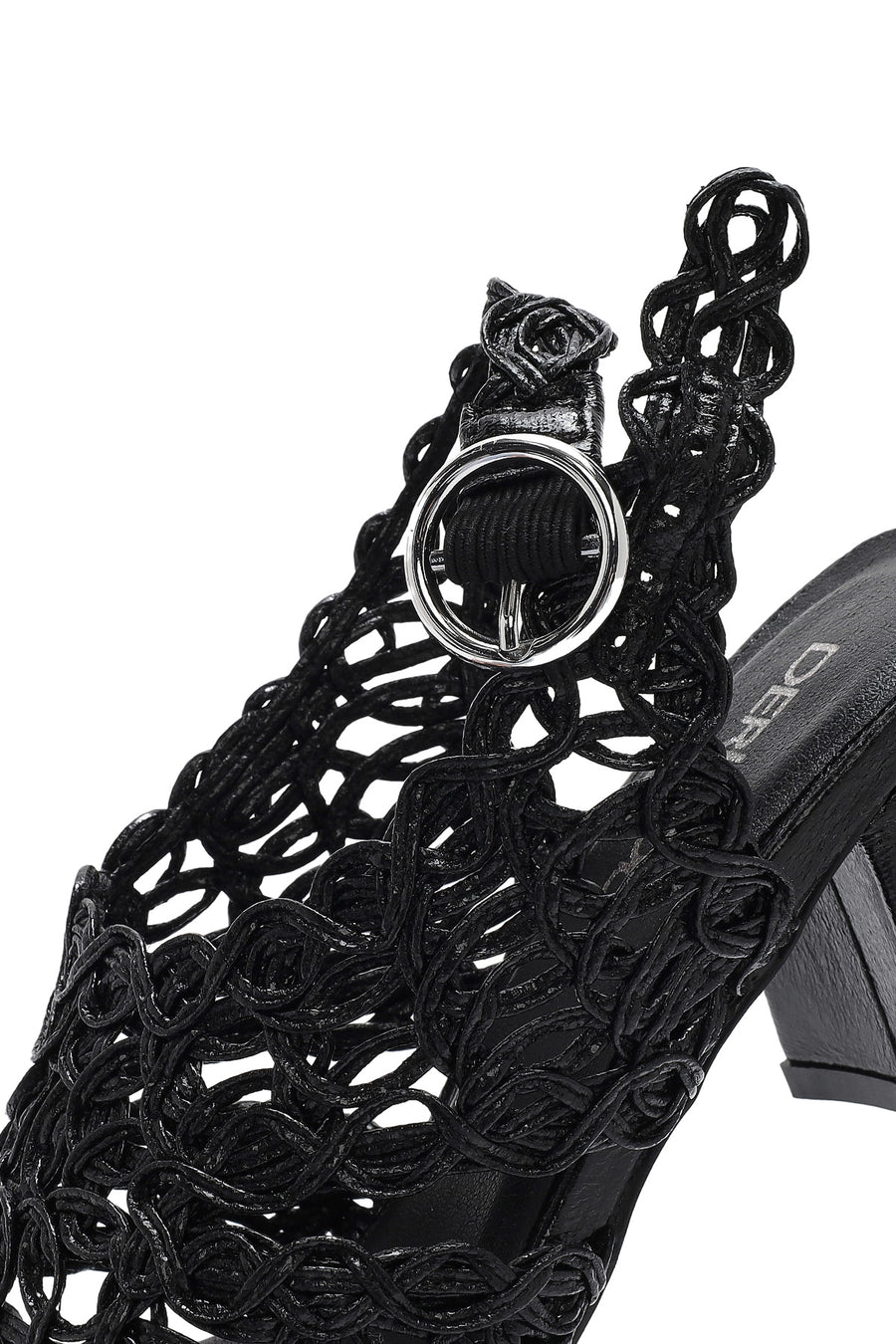 Women's Black Braided Metallic Chunky Low Heel Sandals