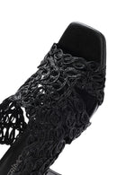 Women's Black Braided Metallic Chunky Low Heel Sandals | Derimod
