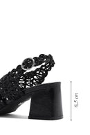 Women's Black Braided Metallic Chunky Low Heel Sandals | Derimod