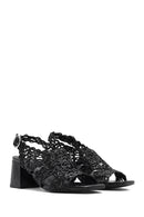 Women's Black Braided Metallic Chunky Low Heel Sandals | Derimod