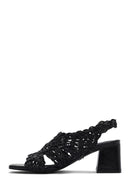 Women's Black Braided Metallic Chunky Low Heel Sandals | Derimod