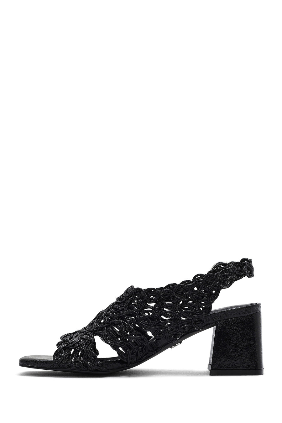 Women's Black Braided Metallic Chunky Low Heel Sandals