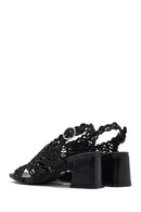 Women's Black Braided Metallic Chunky Low Heel Sandals | Derimod