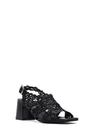 Women's Black Braided Metallic Chunky Low Heel Sandals | Derimod