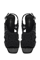 Women's Black Braided Metallic Chunky Low Heel Sandals | Derimod