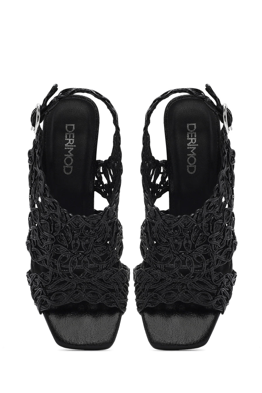Women's Black Braided Metallic Chunky Low Heel Sandals