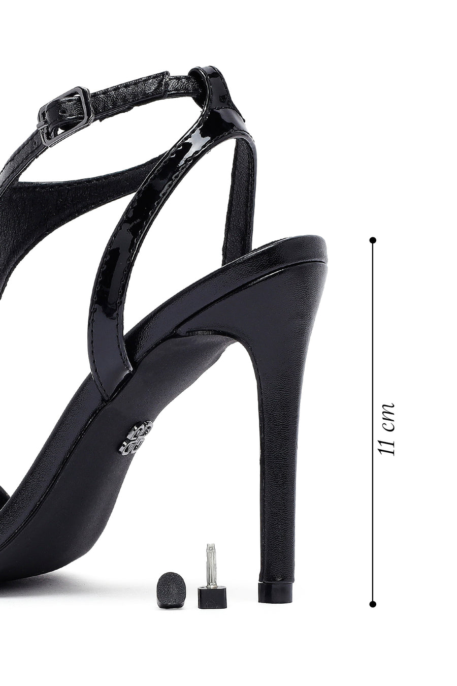Women's Black Ankle Buckle High Thin Heel Sandals
