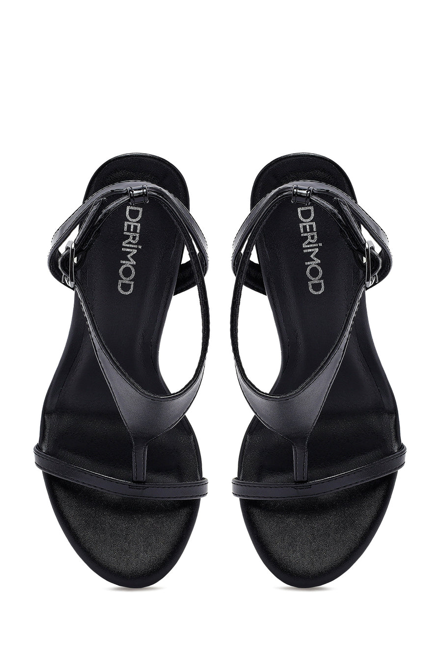 Women's Black Ankle Buckle High Thin Heel Sandals