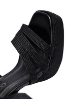 Woman Black Ankle Buckle High Thick Heel Platform Straw Sandals | Derimod