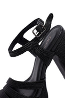 Woman Black Ankle Buckle High Thick Heel Platform Straw Sandals | Derimod