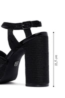 Woman Black Ankle Buckle High Thick Heel Platform Straw Sandals | Derimod