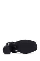 Woman Black Ankle Buckle High Thick Heel Platform Straw Sandals | Derimod