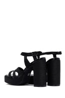 Woman Black Ankle Buckle High Thick Heel Platform Straw Sandals | Derimod