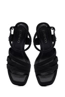Woman Black Ankle Buckle High Thick Heel Platform Straw Sandals | Derimod