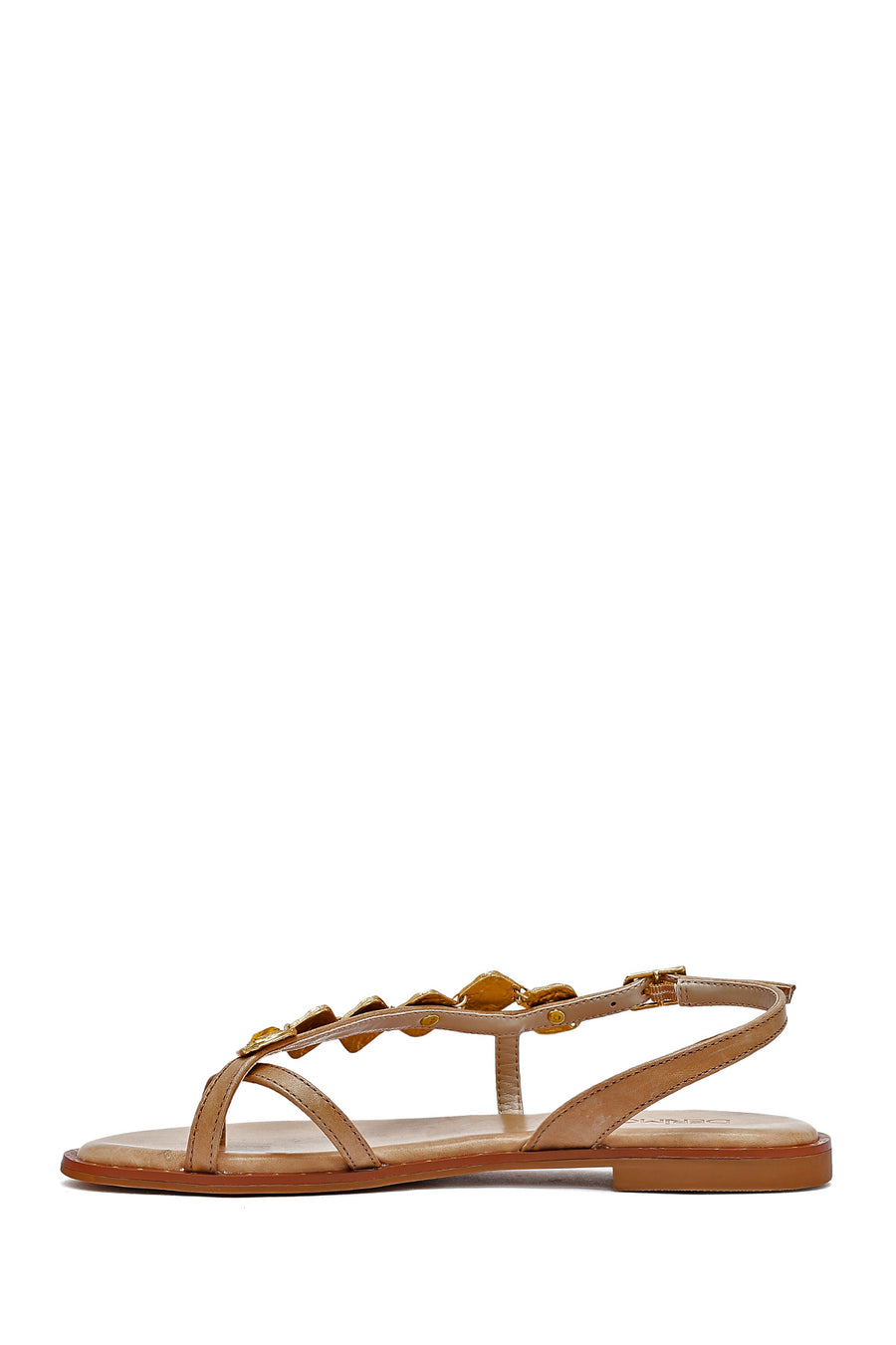 Women's Brown Stoned Flip-Flop Leather Sandals