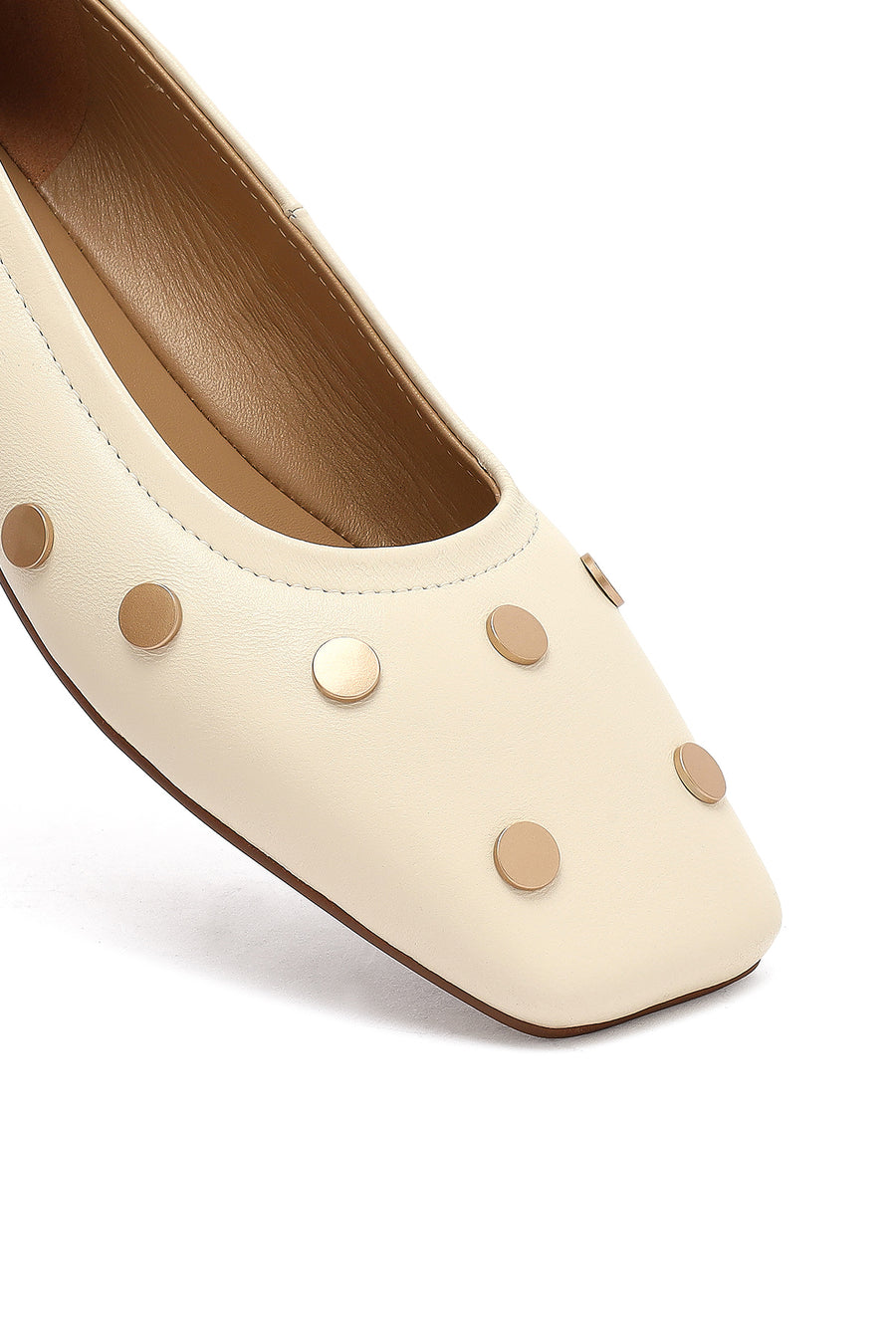 Women's Cream Stoned Leather Ballerina