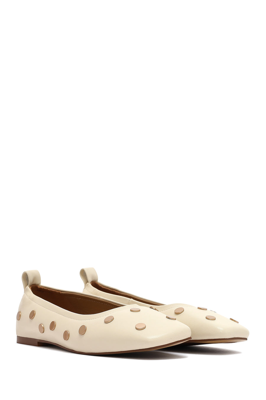 Women's Cream Stoned Leather Ballerina