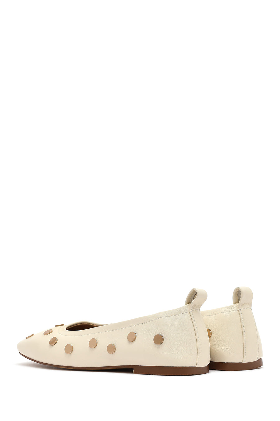 Women's Cream Stoned Leather Ballerina