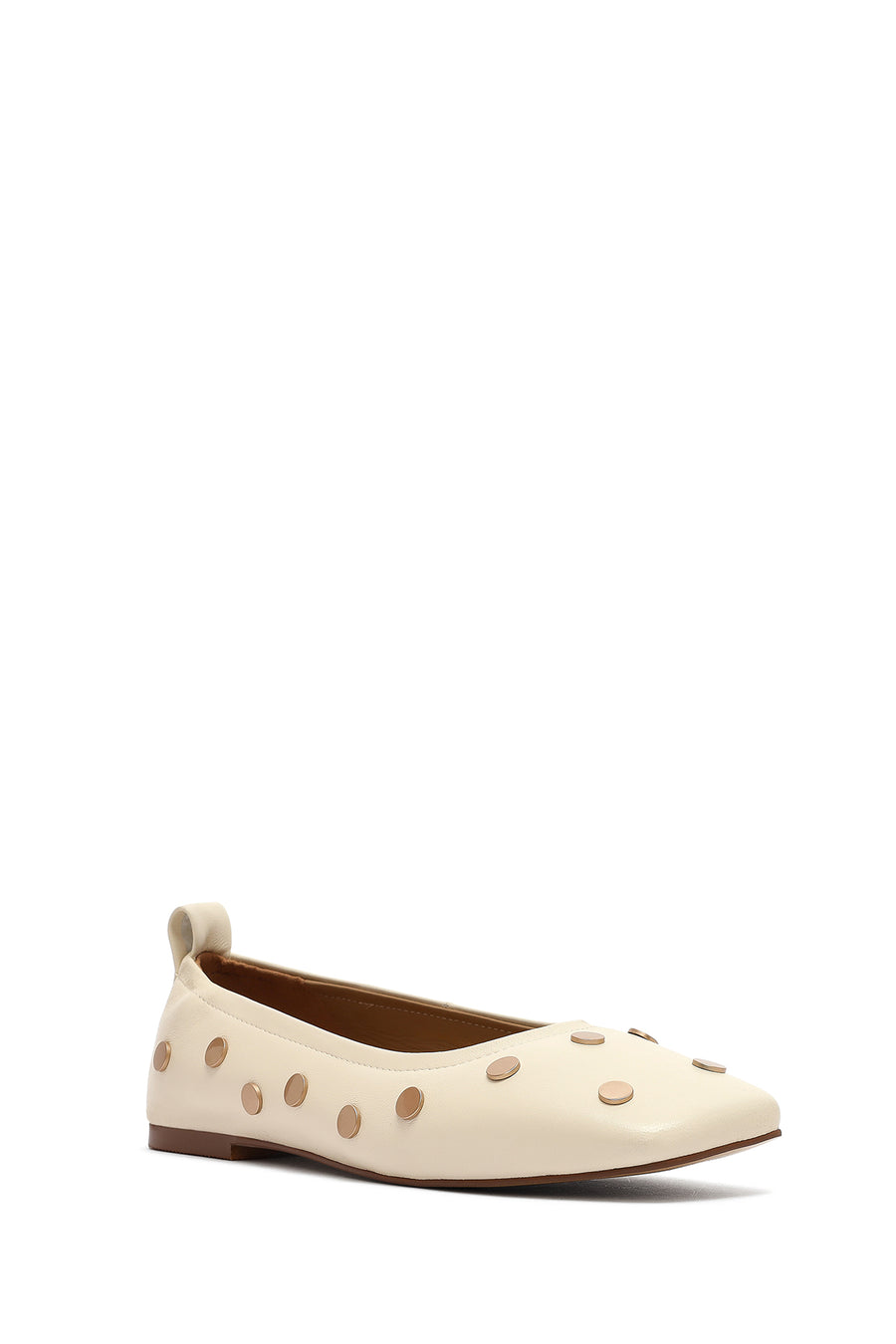 Women's Cream Stoned Leather Ballerina