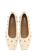 Women's Cream Stoned Leather Ballerina | Derimod