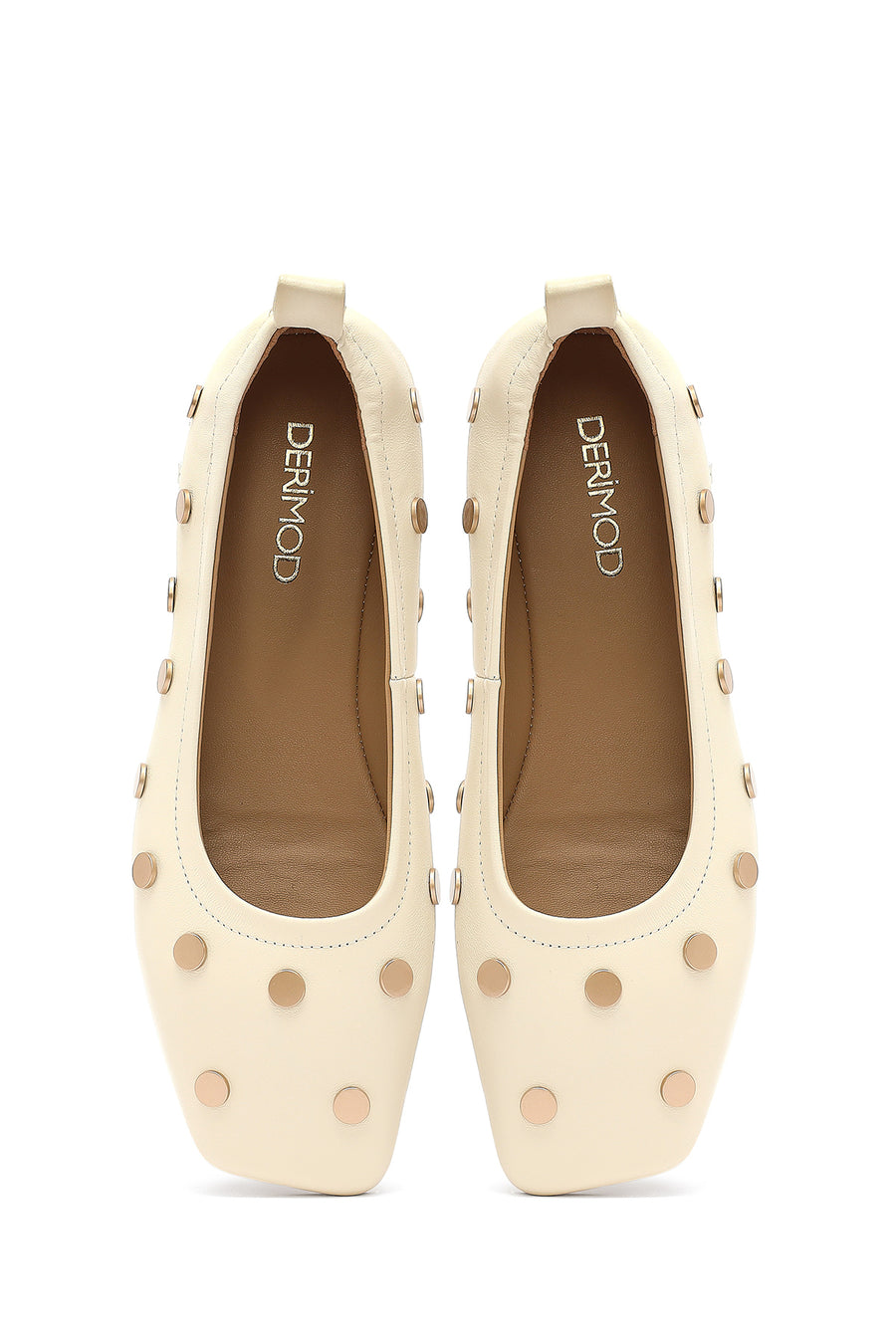 Women's Cream Stoned Leather Ballerina