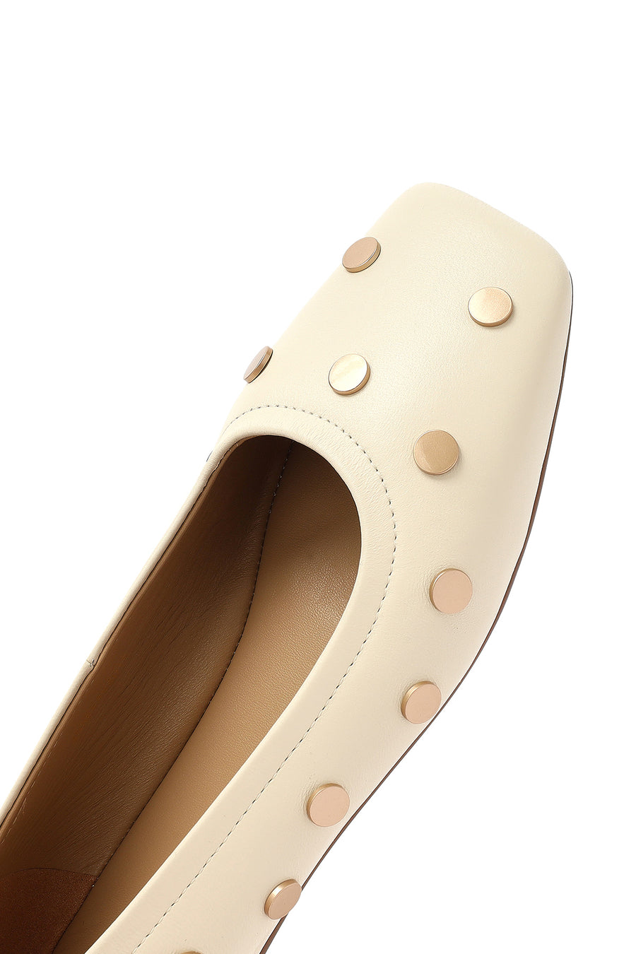 Women's Cream Stoned Leather Ballerina