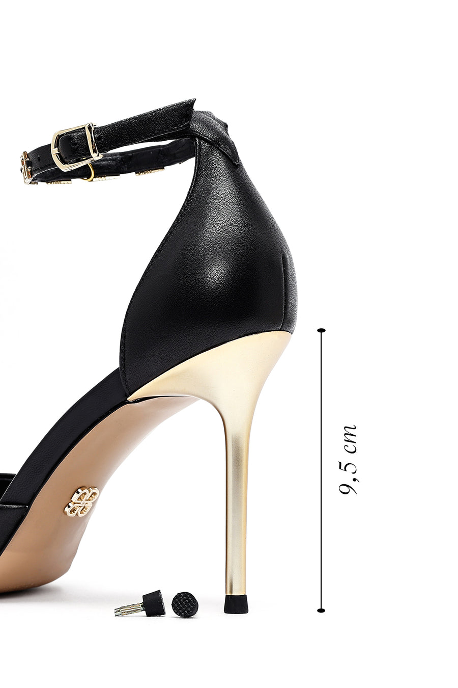 Women's Black Ankle Buckle Thin Heeled Leather Sandals